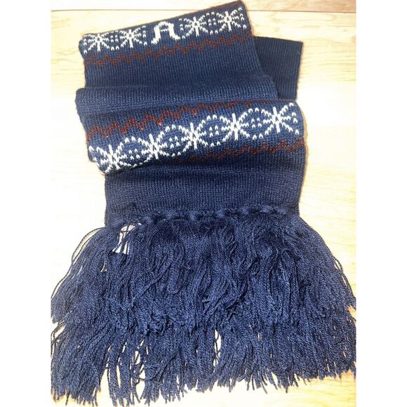 Vintage Etienne Aigner Soft Acrylic Knit Fringe Logo Scarf - Navy - Picture 2 of 5